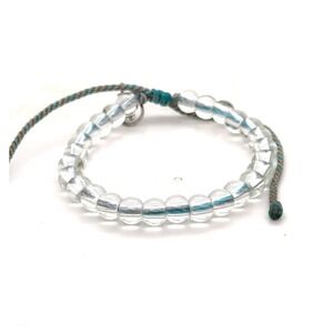4ocean Signature Beaded Bracelet Clear Recycled Glass Adjustable Blue Cord Charm